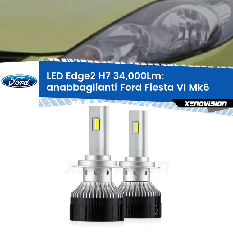 <strong>Kit anabbaglianti LED per Ford Fiesta VI</strong> Mk6 faro a parabola.</strong>.Coppia lampade <strong>H7</strong> modello Edge v3.0 di Xenovision.