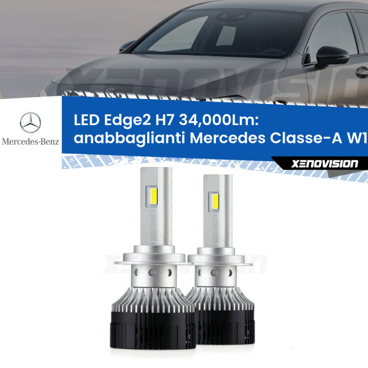 <strong>Kit anabbaglianti LED per Mercedes Classe-A</strong> W176 2012 - 2018.</strong>.Coppia lampade <strong>H7</strong> modello Edge v3.0 di Xenovision.