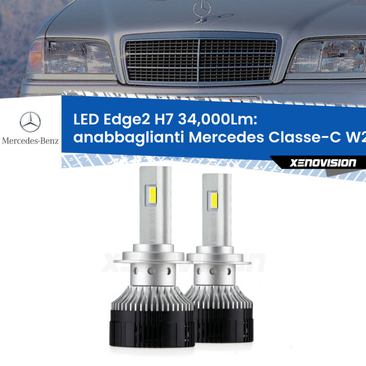 <strong>Kit anabbaglianti LED per Mercedes Classe-C</strong> W202 1996 - 2000.</strong>.Coppia lampade <strong>H7</strong> modello Edge v3.0 di Xenovision.