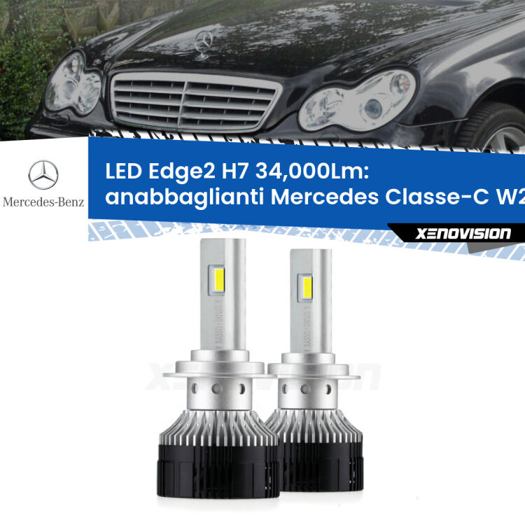 <strong>Kit anabbaglianti LED per Mercedes Classe-C</strong> W203 2000 - 2007.</strong>.Coppia lampade <strong>H7</strong> modello Edge v3.0 di Xenovision.