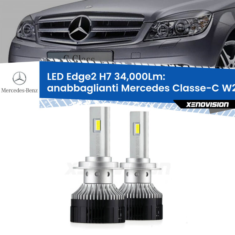 <strong>Kit anabbaglianti LED per Mercedes Classe-C</strong> W204 Prima serie.</strong>.Coppia lampade <strong>H7</strong> modello Edge v3.0 di Xenovision.