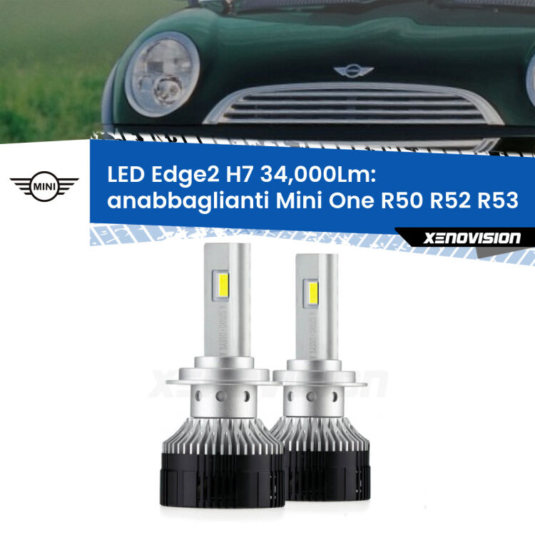 <strong>Kit anabbaglianti LED per Mini One</strong> R50 R52 R53 2001 - 2006.</strong>.Coppia lampade <strong>H7</strong> modello Edge v3.0 di Xenovision.