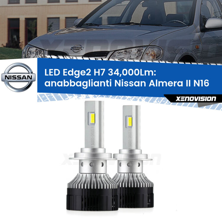 <strong>Kit anabbaglianti LED per Nissan Almera II</strong> N16 2000 - 2006.</strong>.Coppia lampade <strong>H7</strong> modello Edge v3.0 di Xenovision.