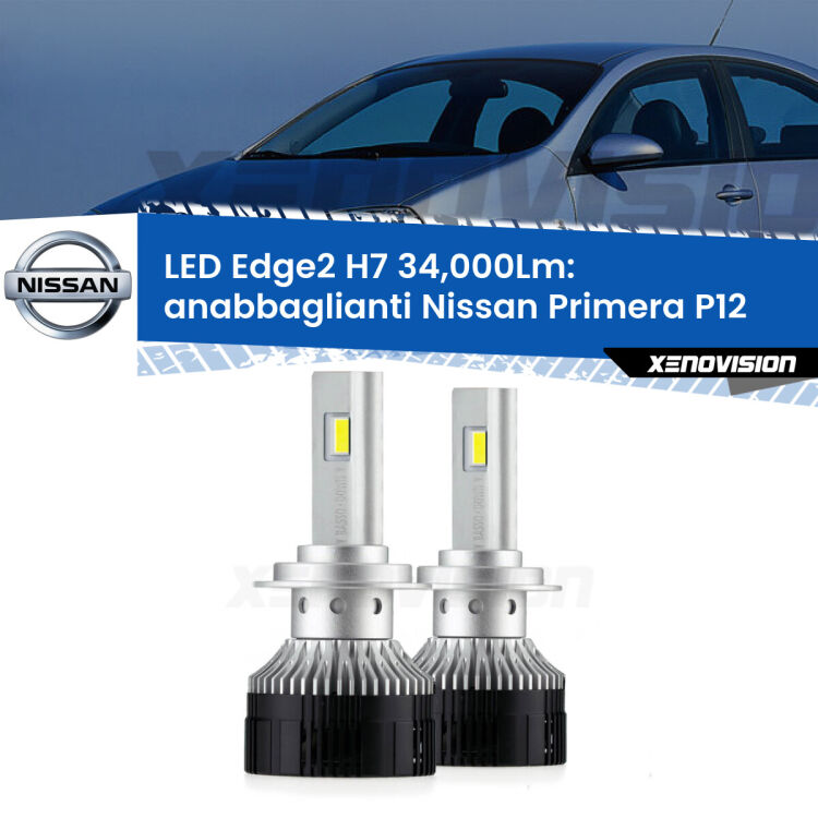 <strong>Kit anabbaglianti LED per Nissan Primera</strong> P12 2002 - 2008.</strong>.Coppia lampade <strong>H7</strong> modello Edge v3.0 di Xenovision.