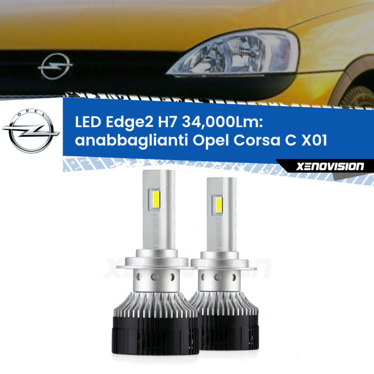 <strong>Kit anabbaglianti LED per Opel Corsa C</strong> X01 a parabola.</strong>.Coppia lampade <strong>H7</strong> modello Edge v3.0 di Xenovision.