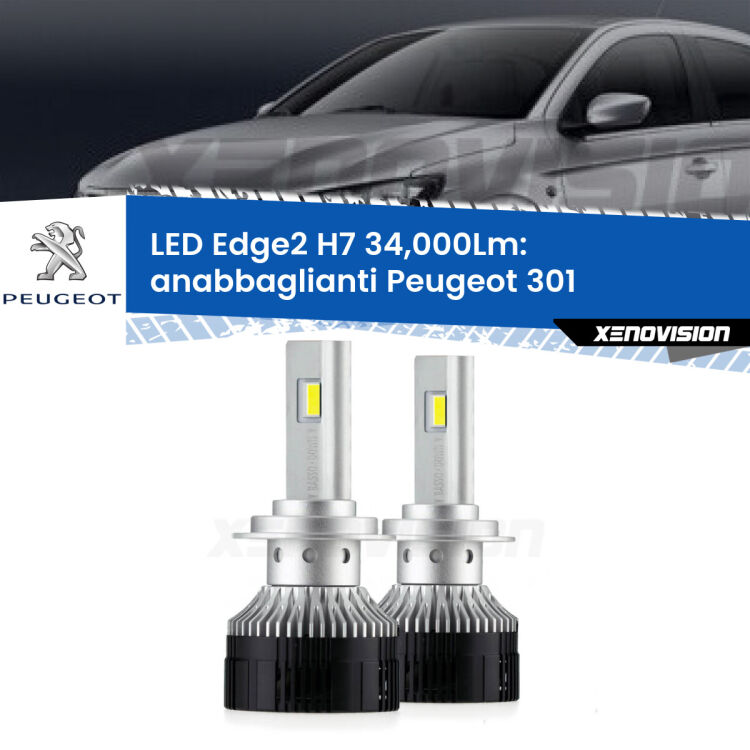 <strong>Kit anabbaglianti LED per Peugeot 301</strong>  2012 - 2017.</strong>.Coppia lampade <strong>H7</strong> modello Edge v3.0 di Xenovision.