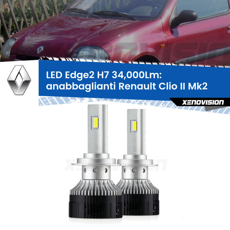 <strong>Kit anabbaglianti LED per Renault Clio II</strong> Mk2 a parabola doppia.</strong>.Coppia lampade <strong>H7</strong> modello Edge v3.0 di Xenovision.