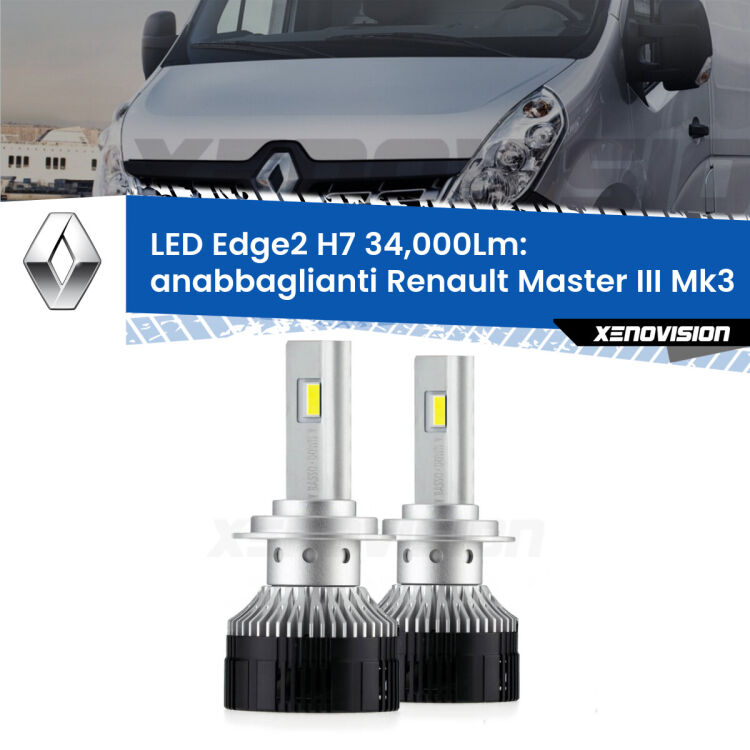 <strong>Kit anabbaglianti LED per Renault Master III</strong> Mk3 2010 in poi.</strong>.Coppia lampade <strong>H7</strong> modello Edge v3.0 di Xenovision.