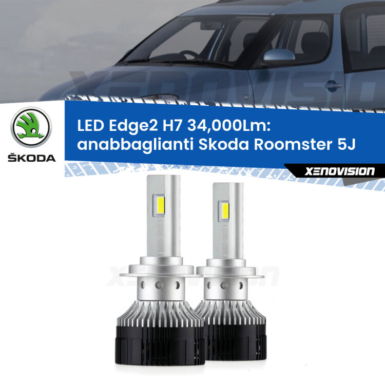 <strong>Kit anabbaglianti LED per Skoda Roomster</strong> 5J fari lenticolari.</strong>.Coppia lampade <strong>H7</strong> modello Edge v3.0 di Xenovision.