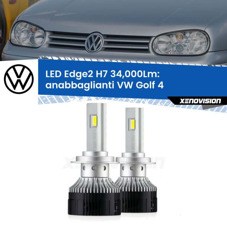 <strong>Kit anabbaglianti LED per VW Golf 4</strong>  1997 - 2005.</strong>.Coppia lampade <strong>H7</strong> modello Edge v3.0 di Xenovision.