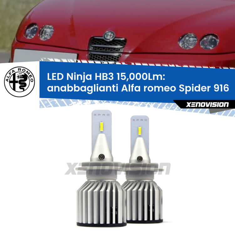 FINE SERIE: NO GARANZIA <strong>Kit anabbaglianti LED specifico per Alfa romeo Spider</strong> 916 1995 - 2005. Lampade <strong>HB3</strong> Canbus da 15.000Lumen di luminosità modello Eagle Xenovision.