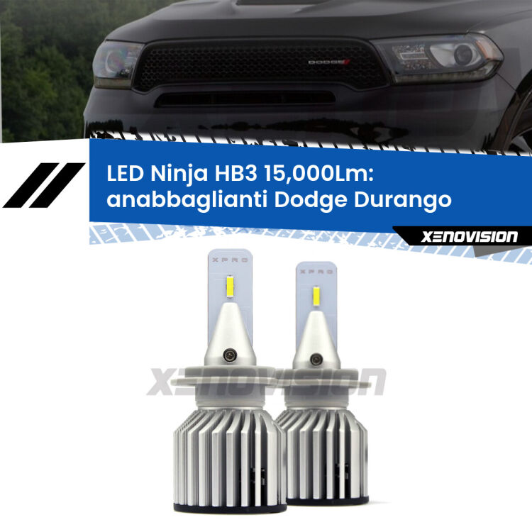 FINE SERIE: NO GARANZIA <strong>Kit anabbaglianti LED specifico per Dodge Durango</strong>  a parabola. Lampade <strong>HB3</strong> Canbus da 15.000Lumen di luminosità modello Eagle Xenovision.