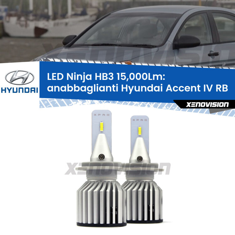 FINE SERIE: NO GARANZIA <strong>Kit anabbaglianti LED specifico per Hyundai Accent IV</strong> RB lenticolare. Lampade <strong>HB3</strong> Canbus da 15.000Lumen di luminosità modello Eagle Xenovision.