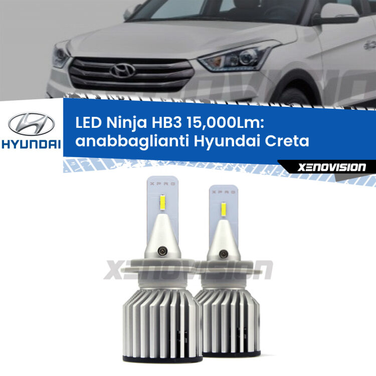 FINE SERIE: NO GARANZIA <strong>Kit anabbaglianti LED specifico per Hyundai Creta</strong>  lenticolare. Lampade <strong>HB3</strong> Canbus da 15.000Lumen di luminosità modello Eagle Xenovision.