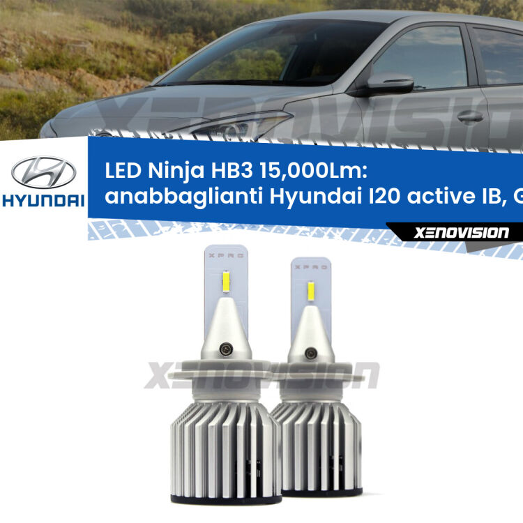 FINE SERIE: NO GARANZIA <strong>Kit anabbaglianti LED specifico per Hyundai I20 active</strong> IB, GB in poi. Lampade <strong>HB3</strong> Canbus da 15.000Lumen di luminosità modello Eagle Xenovision.