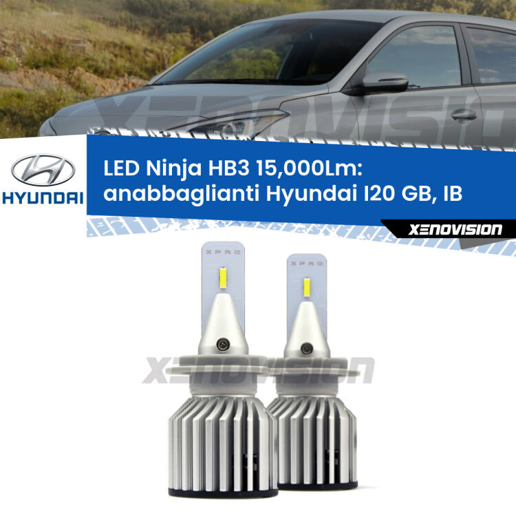 FINE SERIE: NO GARANZIA <strong>Kit anabbaglianti LED specifico per Hyundai I20</strong> GB, IB lenticolare. Lampade <strong>HB3</strong> Canbus da 15.000Lumen di luminosità modello Eagle Xenovision.