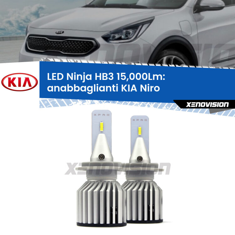 FINE SERIE: NO GARANZIA <strong>Kit anabbaglianti LED specifico per KIA Niro</strong>  fari lenticolari. Lampade <strong>HB3</strong> Canbus da 15.000Lumen di luminosità modello Eagle Xenovision.