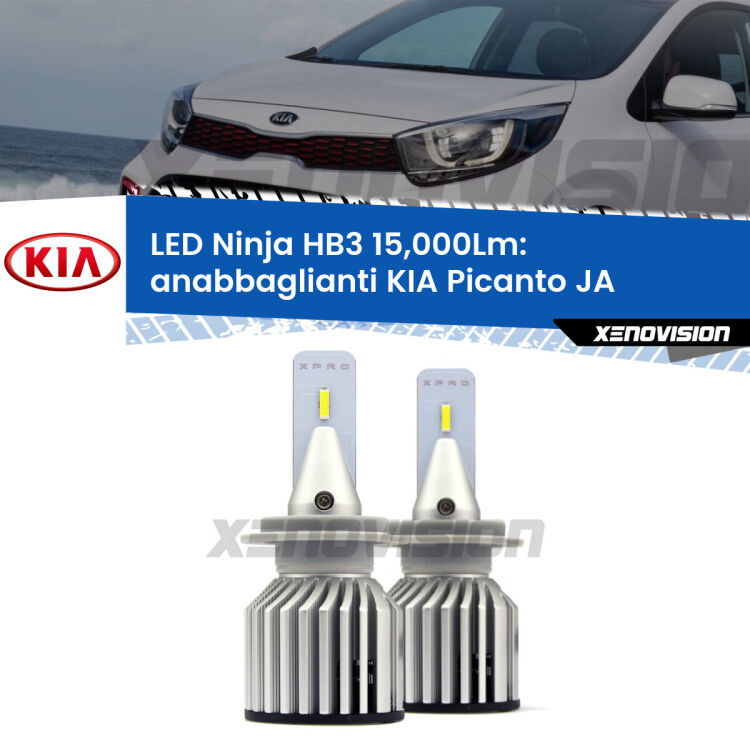 FINE SERIE: NO GARANZIA <strong>Kit anabbaglianti LED specifico per KIA Picanto</strong> JA con fari lenticolari. Lampade <strong>HB3</strong> Canbus da 15.000Lumen di luminosità modello Eagle Xenovision.