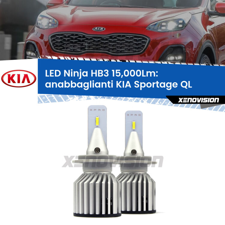 FINE SERIE: NO GARANZIA <strong>Kit anabbaglianti LED specifico per KIA Sportage</strong> QL 2015 - 2020. Lampade <strong>HB3</strong> Canbus da 15.000Lumen di luminosità modello Eagle Xenovision.