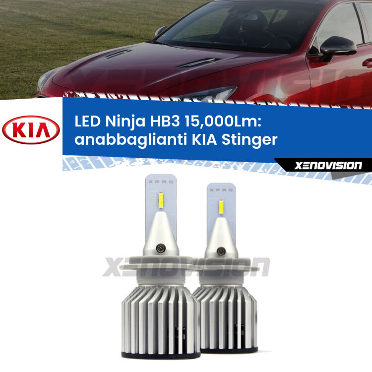 FINE SERIE: NO GARANZIA <strong>Kit anabbaglianti LED specifico per KIA Stinger</strong>  2017 in poi. Lampade <strong>HB3</strong> Canbus da 15.000Lumen di luminosità modello Eagle Xenovision.