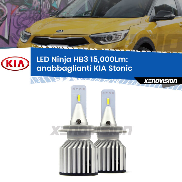 FINE SERIE: NO GARANZIA <strong>Kit anabbaglianti LED specifico per KIA Stonic</strong>  a parabola doppia. Lampade <strong>HB3</strong> Canbus da 15.000Lumen di luminosità modello Eagle Xenovision.