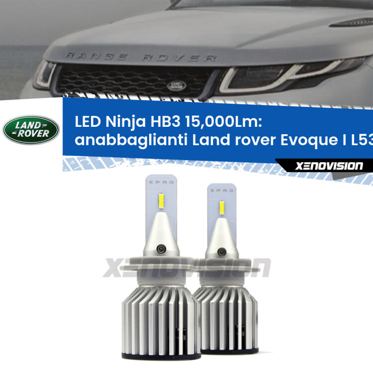 FINE SERIE: NO GARANZIA <strong>Kit anabbaglianti LED specifico per Land rover Evoque I</strong> L538 2011 in poi. Lampade <strong>HB3</strong> Canbus da 15.000Lumen di luminosità modello Eagle Xenovision.