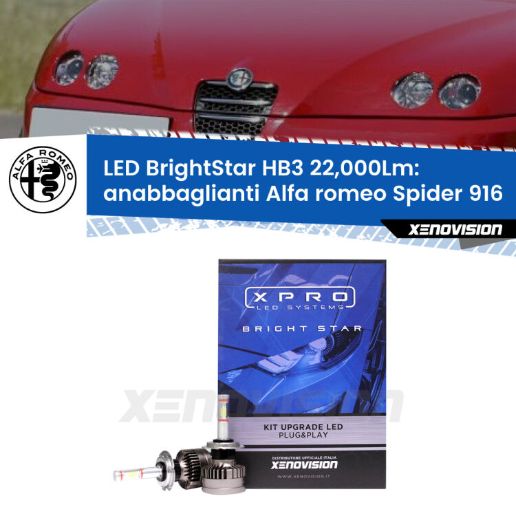 <strong>Kit LED anabbaglianti per Alfa romeo Spider</strong> 916 1995 - 2005. </strong>Due lampade Canbus HB3 Brightstar da 22,000 Lumen. Qualità Massima.