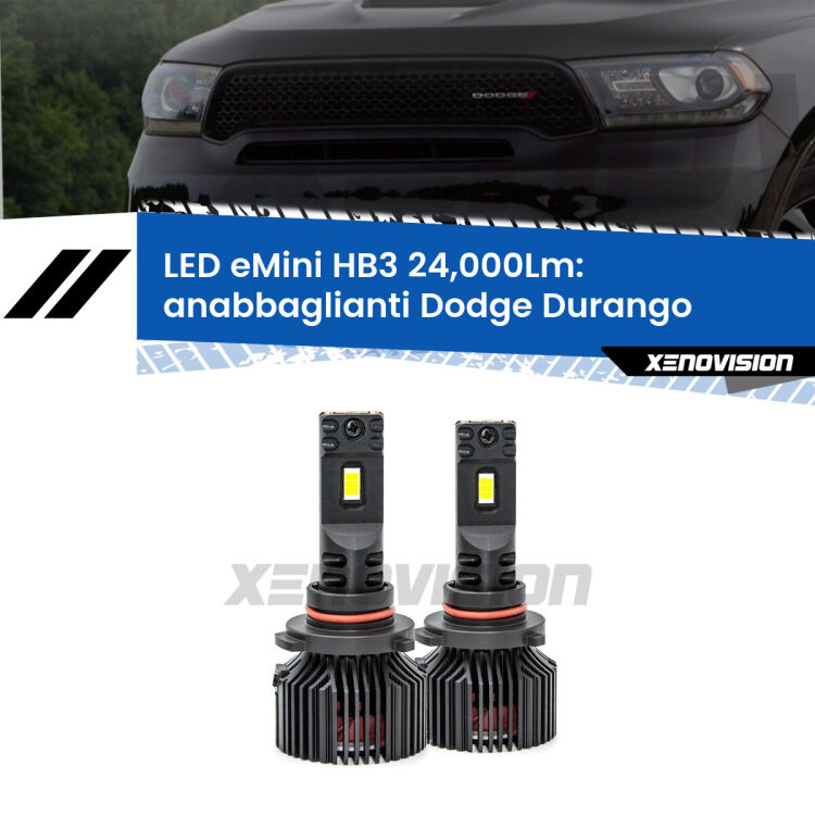 FINE SERIE: NO GARANZIA <strong>Kit anabbaglianti LED specifico per Dodge Durango</strong>  a parabola. Lampade <strong>HB3</strong> compatte, Canbus da 24.000Lumen Eagle Mini Xenovision.