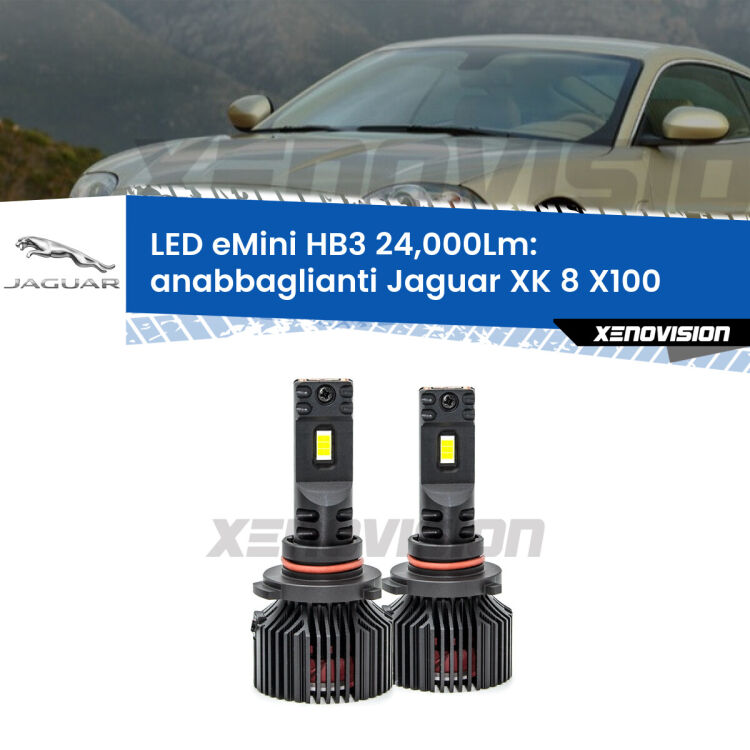 FINE SERIE: NO GARANZIA <strong>Kit anabbaglianti LED specifico per Jaguar XK 8</strong> X100 1996 - 2005. Lampade <strong>HB3</strong> compatte, Canbus da 24.000Lumen Eagle Mini Xenovision.