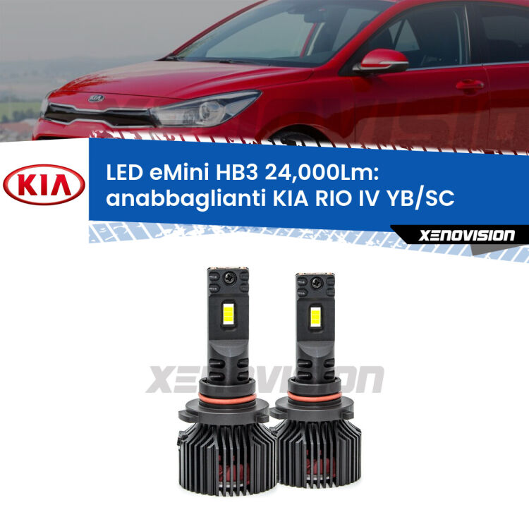 <strong>Kit anabbaglianti LED specifico per KIA RIO IV</strong> YB/SC fari lenticolari. Lampade <strong>HB3</strong> compatte, Canbus da 24.000Lumen Eagle Mini Xenovision.