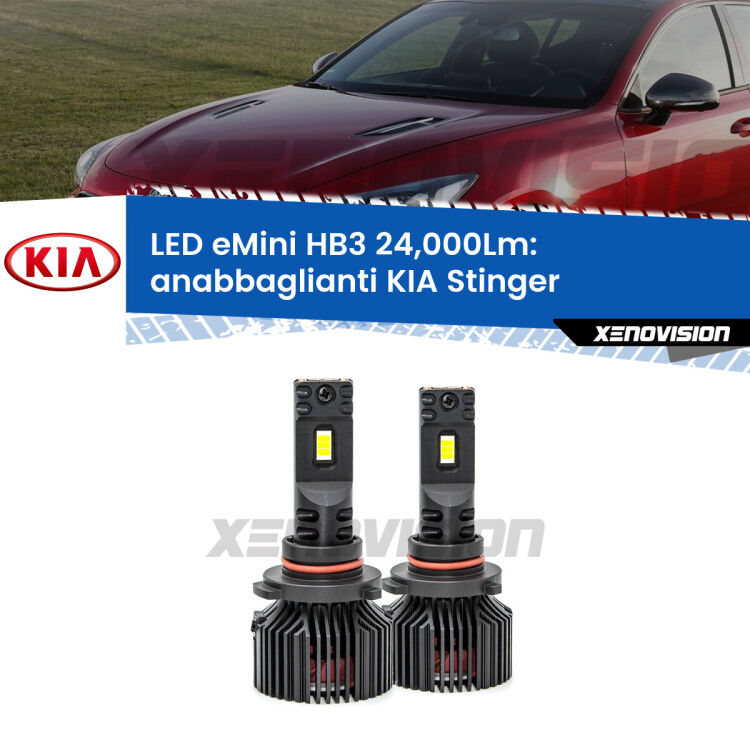 <strong>Kit anabbaglianti LED specifico per KIA Stinger</strong>  2017 in poi. Lampade <strong>HB3</strong> compatte, Canbus da 24.000Lumen Eagle Mini Xenovision.