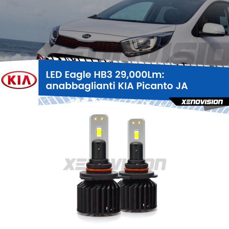 <strong>Kit anabbaglianti LED specifico per KIA Picanto</strong> JA con fari lenticolari. Lampade <strong>HB3</strong> Canbus da 29.000Lumen di luminosità modello Eagle Xenovision.