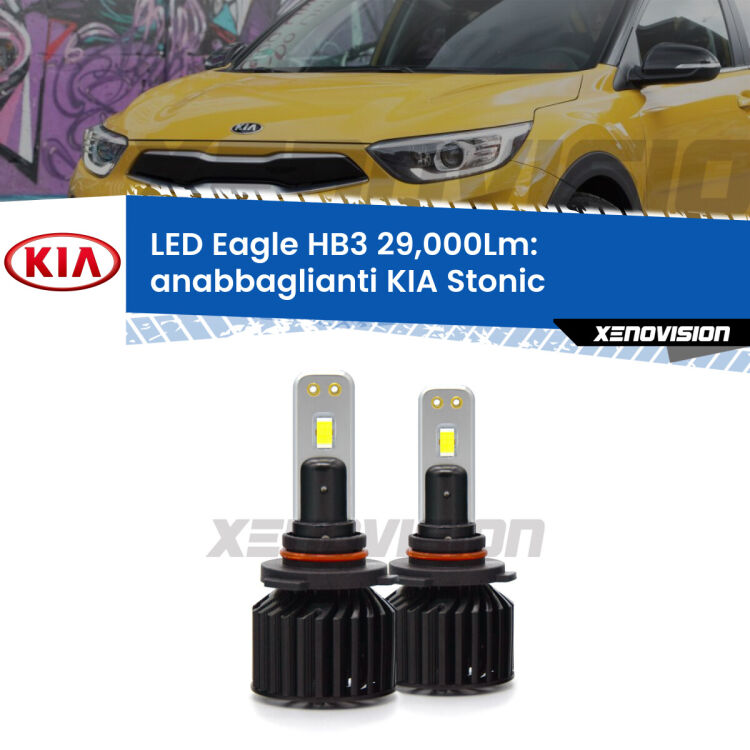 <strong>Kit anabbaglianti LED specifico per KIA Stonic</strong>  a parabola doppia. Lampade <strong>HB3</strong> Canbus da 29.000Lumen di luminosità modello Eagle Xenovision.