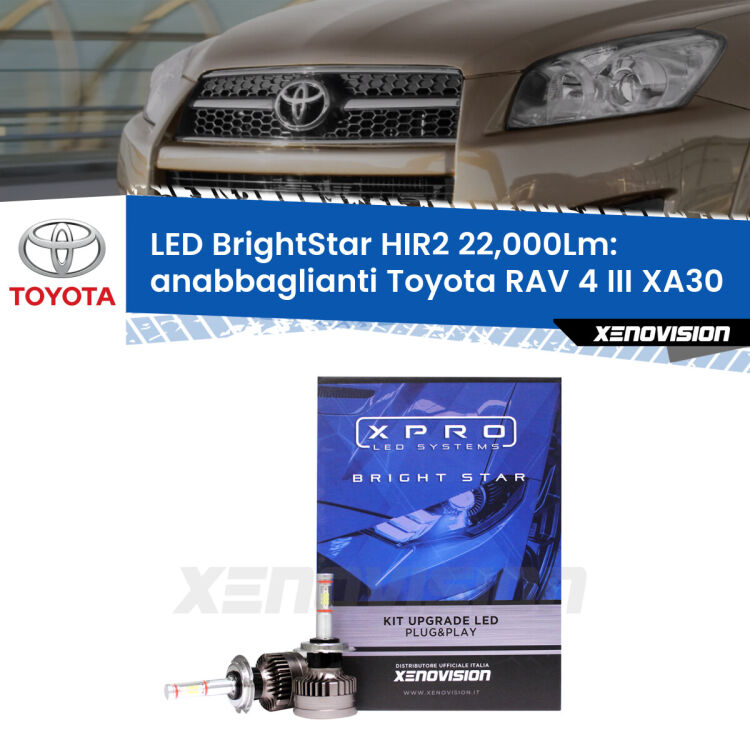 <strong>Kit LED anabbaglianti per Toyota RAV 4 III</strong> XA30 fari a parabola. </strong>Due lampade Canbus HIR2 Brightstar da 22,000 Lumen. Qualità Massima.