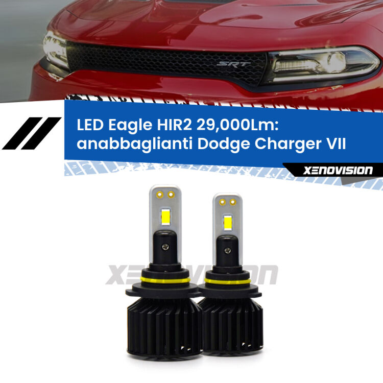 <strong>Kit anabbaglianti LED specifico per Dodge Charger</strong> VII restyling. Lampade <strong>HIR2</strong> Canbus da 29.000Lumen di luminosità modello Eagle Xenovision.