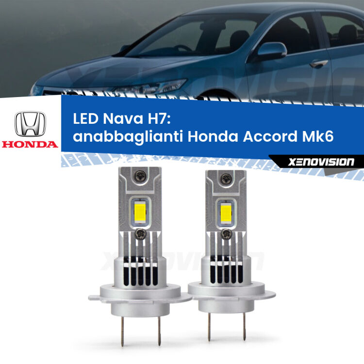 <strong>Anabbaglianti LED no-spie per Honda Accord</strong> Mk6 1997 - 2002. Coppia lampade <strong>H7</strong> modello Nava canbus, raffreddate a ventola.