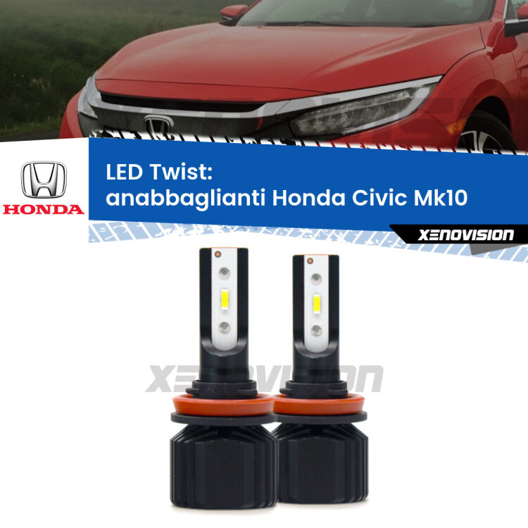 <strong>Kit anabbaglianti LED</strong> per <strong>Honda Civic</strong> Mk10 2016 - 2020. Compatte, impermeabili, senza ventola: praticamente indistruttibili. Top Quality.