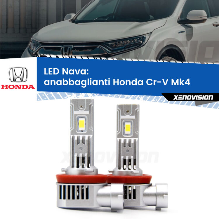 <strong>Anabbaglianti LED no-spie per Honda Cr-V</strong> Mk4 2011 - 2015. Coppia lampade <strong>H11</strong>/H9/H8/H16(JP) modello Nava canbus, raffreddate a ventola.