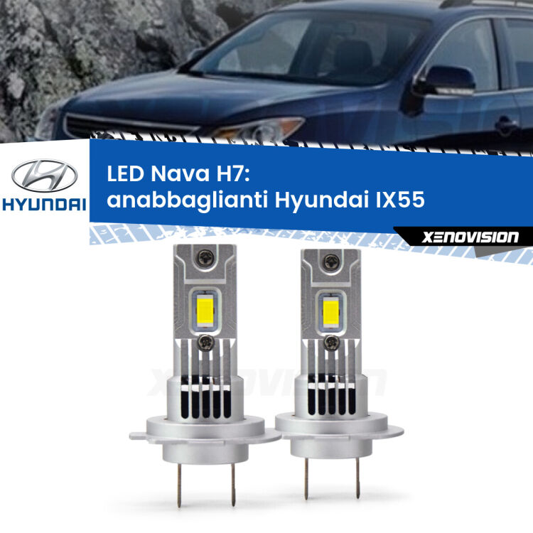 <strong>Anabbaglianti LED no-spie per Hyundai IX55</strong>  2008 - 2012. Coppia lampade <strong>H7</strong> modello Nava canbus, raffreddate a ventola.