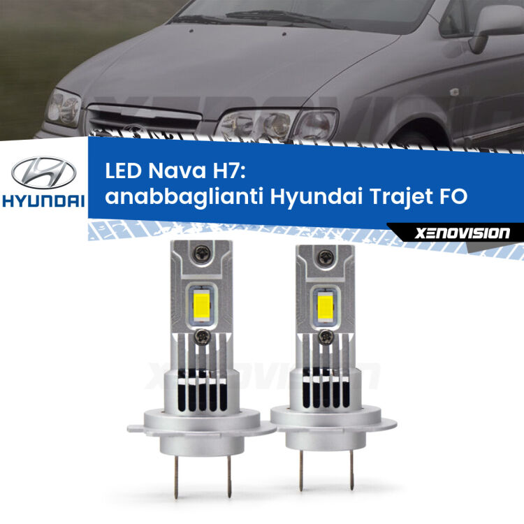 <strong>Anabbaglianti LED no-spie per Hyundai Trajet</strong> FO 2000 - 2008. Coppia lampade <strong>H7</strong> modello Nava canbus, raffreddate a ventola.