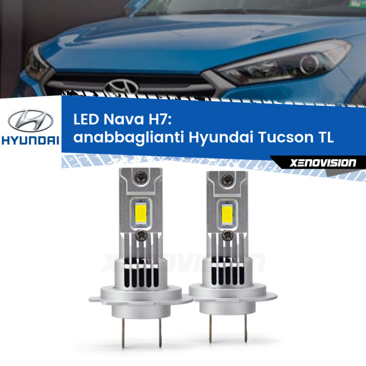 <strong>Anabbaglianti LED no-spie per Hyundai Tucson</strong> TL 2015 - 2021. Coppia lampade <strong>H7</strong> modello Nava canbus, raffreddate a ventola.