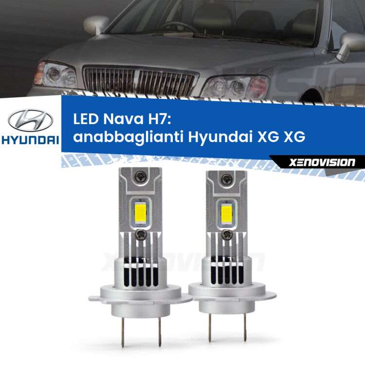 <strong>Anabbaglianti LED no-spie per Hyundai XG</strong> XG 1998 - 2005. Coppia lampade <strong>H7</strong> modello Nava canbus, raffreddate a ventola.