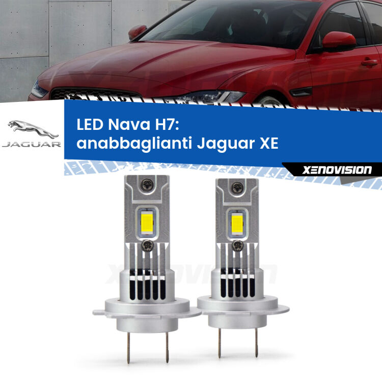 <strong>Anabbaglianti LED no-spie per Jaguar XE</strong>  2015 in poi. Coppia lampade <strong>H7</strong> modello Nava canbus, raffreddate a ventola.