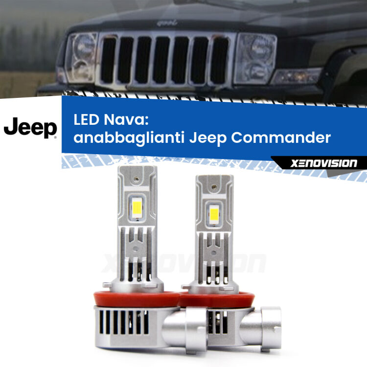 <strong>Anabbaglianti LED no-spie per Jeep Commander</strong>  2005 - 2010. Coppia lampade <strong>H11</strong>/H9/H8/H16(JP) modello Nava canbus, raffreddate a ventola.