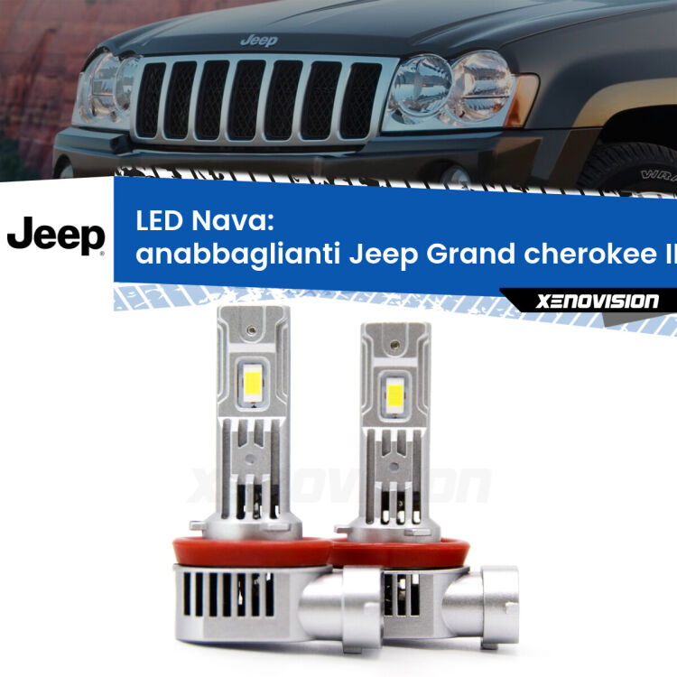 <strong>Anabbaglianti LED no-spie per Jeep Grand cherokee III</strong> WK 2005 - 2010. Coppia lampade <strong>H11</strong>/H9/H8/H16(JP) modello Nava canbus, raffreddate a ventola.