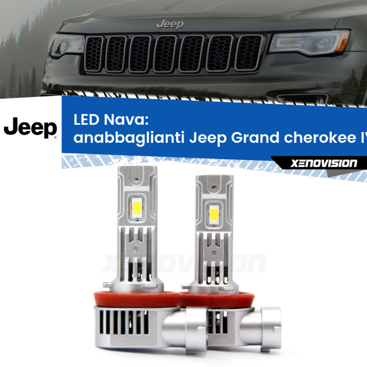 <strong>Anabbaglianti LED no-spie per Jeep Grand cherokee IV</strong> WK2 2011 - 2020. Coppia lampade <strong>H11</strong>/H9/H8/H16(JP) modello Nava canbus, raffreddate a ventola.