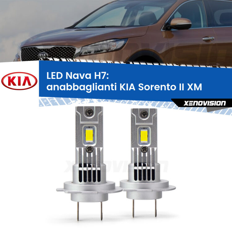 <strong>Anabbaglianti LED no-spie per KIA Sorento II</strong> XM 2009 - 2014. Coppia lampade <strong>H7</strong> modello Nava canbus, raffreddate a ventola.