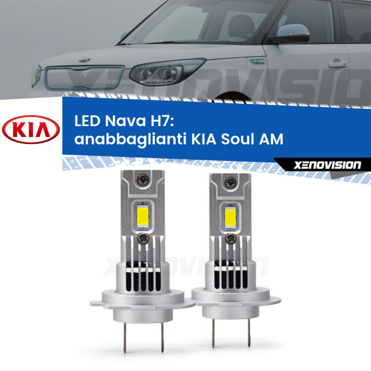 <strong>Anabbaglianti LED no-spie per KIA Soul</strong> AM 2012 - 2014. Coppia lampade <strong>H7</strong> modello Nava canbus, raffreddate a ventola.