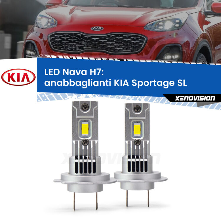 <strong>Anabbaglianti LED no-spie per KIA Sportage</strong> SL 2010 - 2014. Coppia lampade <strong>H7</strong> modello Nava canbus, raffreddate a ventola.