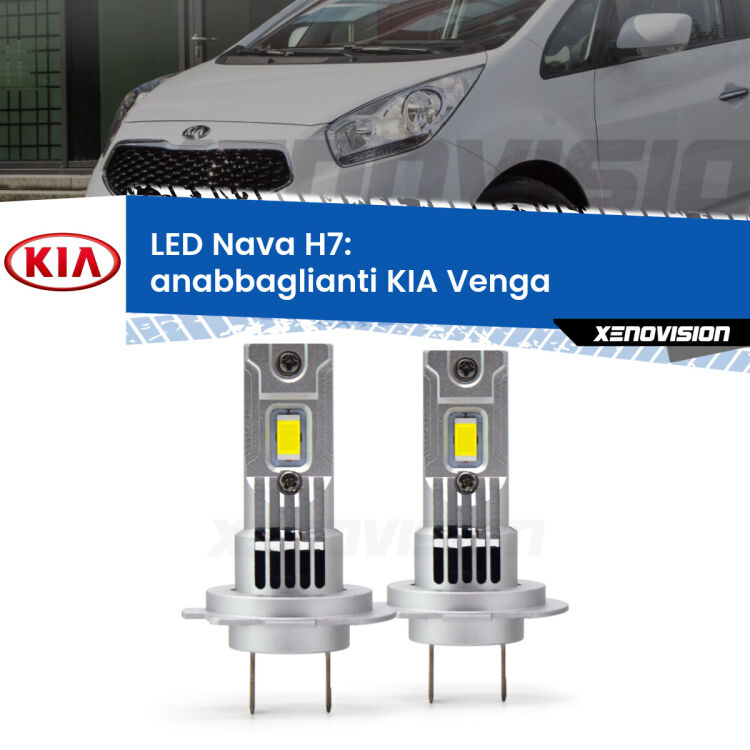 <strong>Anabbaglianti LED no-spie per KIA Venga</strong>  2010 - 2019. Coppia lampade <strong>H7</strong> modello Nava canbus, raffreddate a ventola.